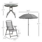 5 Piece Patio Dining Set with Umbrella, Outdoor Dining Set for 4 with 4 Folding Chairs and Round Tempered Glass Table, Backyard Garden Poolside Patio Furniture, Gray