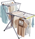 XABITAT Clothes Drying Rack with Shoe Dryer, No Assembly, Metal Construction, NonSlip Feet, 2 Level with Hooks, Hidden Wheels, Foldable, Portable, Ideal for Laundry Room, Indoor & Outdoor