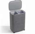 XABITAT Dual Section 90L Laundry Basket with Wheels and Lid ¨C Tall divided Double Laundry Hamper with 2 Removable Washable Bags, Large Laundry Sorter for Easy Clothes Separation