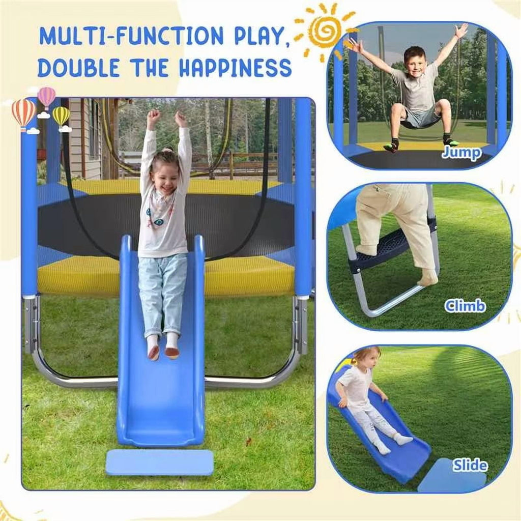7ft Kids Trampoline with Slide, Small Toddler Trampoline with Ladder for Kids, SEGMART Indoor Outdoor Trampoline with Enclosure Net, Spring Pad for Backyard