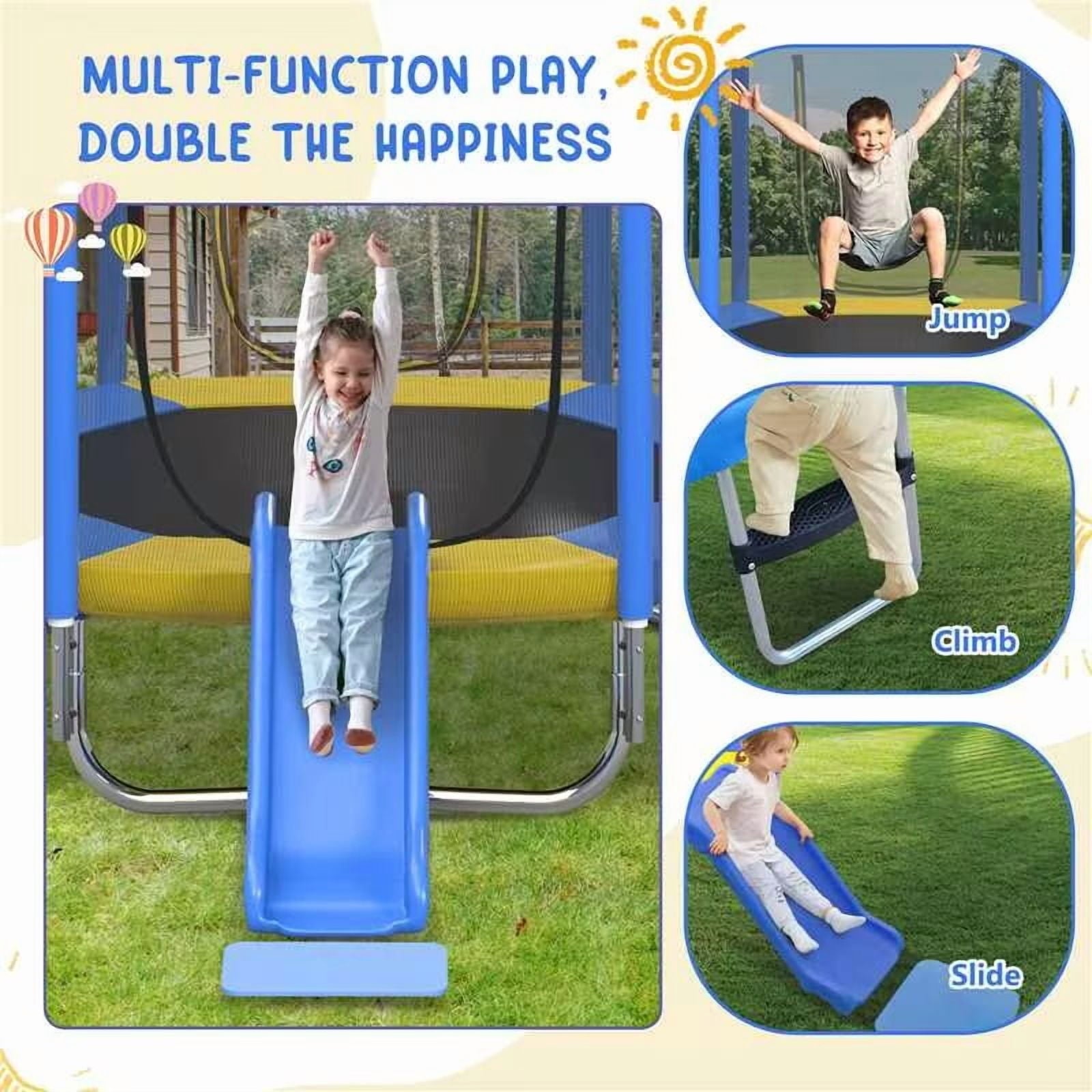 7ft Kids Trampoline with Slide, Small Toddler Trampoline with Ladder for Kids, SEGMART Indoor Outdoor Trampoline with Enclosure Net, Spring Pad for Backyard