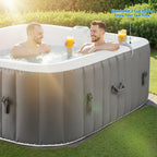 4-6 Person Outdoor Portable Inflatable Heated Hot Tub with 130 Bubble Jets, Square Inflatable Heated Pool Spa with Insulated Cover, Insulated Cover and Carry Bag, Gray