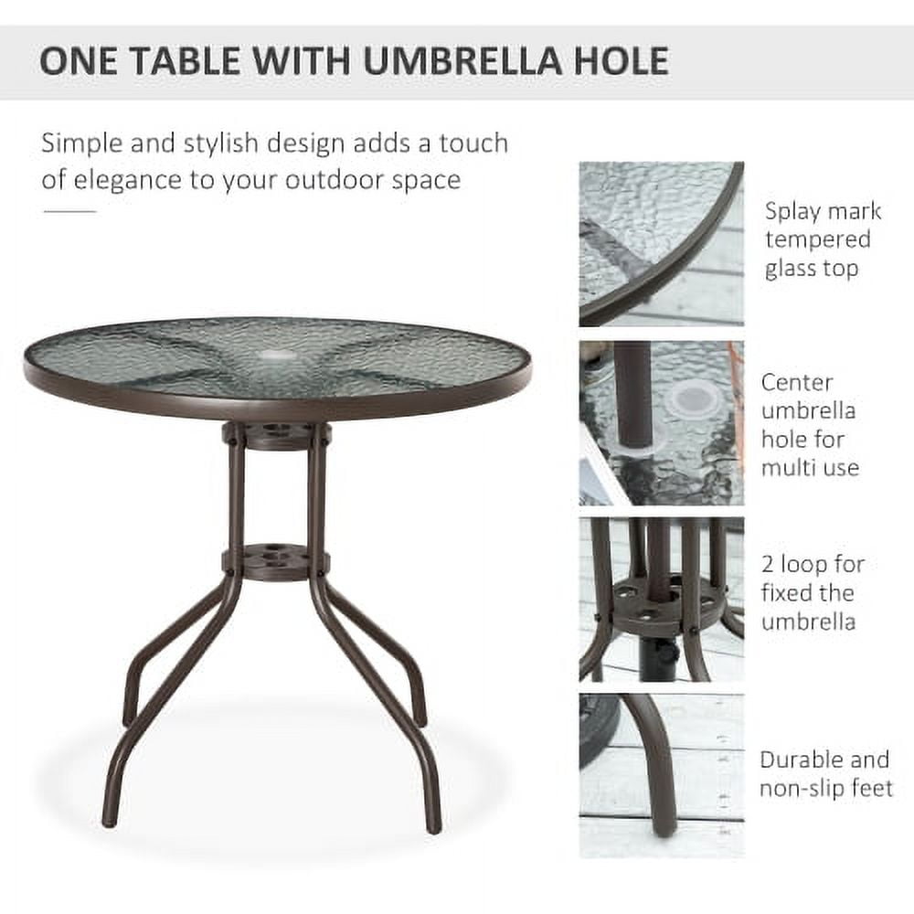 5 Piece Patio Dining Set with Umbrella, Outdoor Dining Set for 4 with 4 Folding Chairs and Round Tempered Glass Table, Backyard Garden Poolside Patio Furniture, Gray