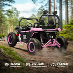 Hikiddo 24V 10Ah Ride on Toy, 4WD 2-Seater Electric Ride on Car UTV for Big Kids with Remote, 4*200W Motors - Pink
