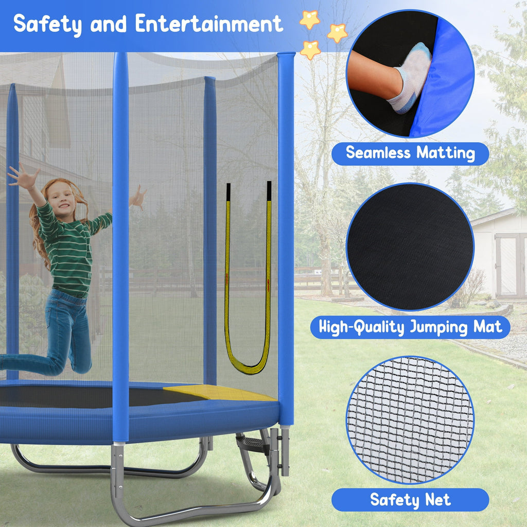 7ft Kids Trampoline with Slide, Small Toddler Trampoline with Ladder for Kids, SEGMART Indoor Outdoor Trampoline with Enclosure Net, Spring Pad for Backyard