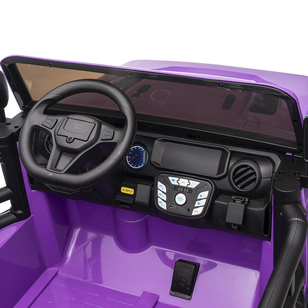 Hikiddo 12 Volt Kids Ride on Toys Truck, 2 Seater Electric Ride on Car for Kids w/ Remote, Bluetooth - Purple