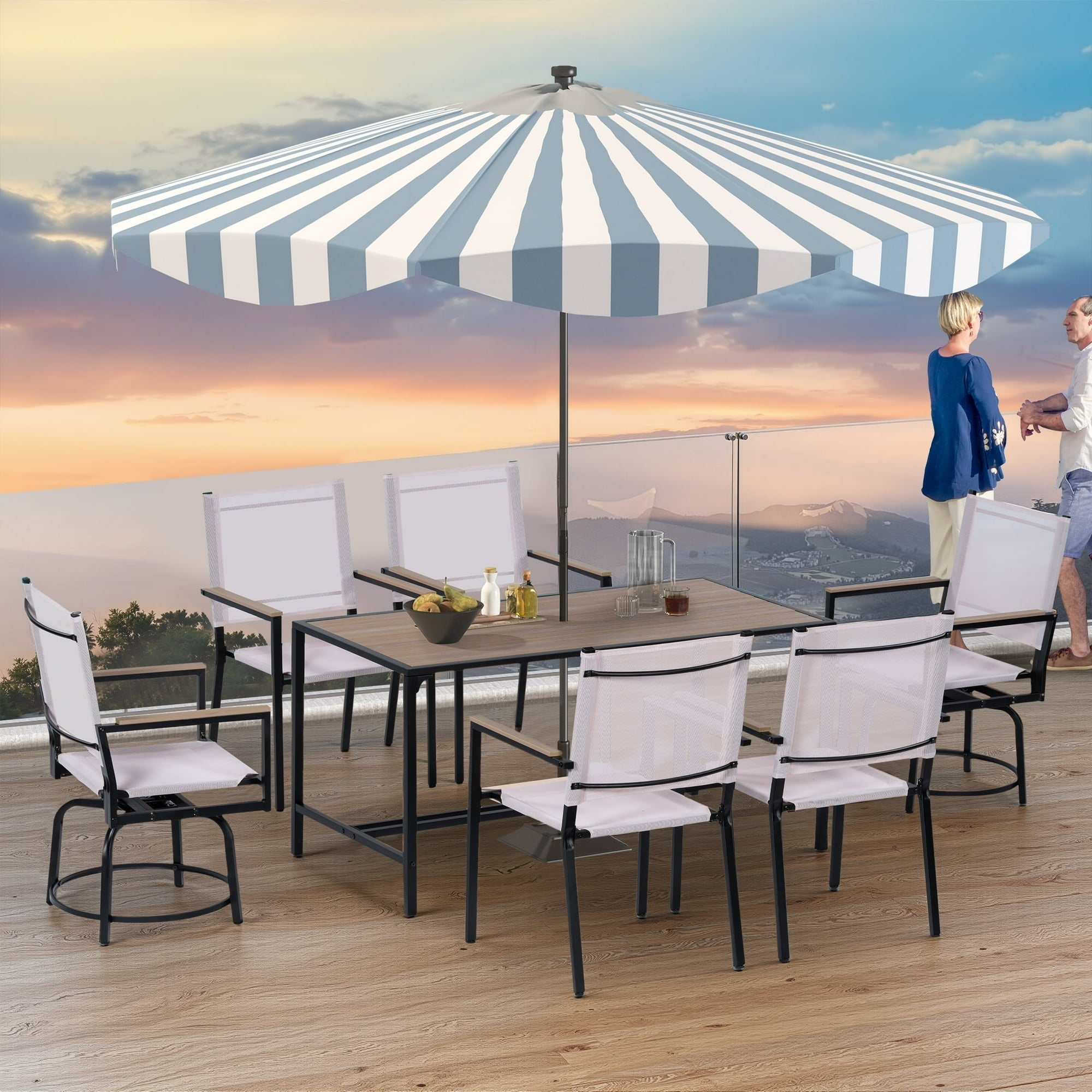 Segmart Outdoor Furniture Dining Set,Patio Dining Table Set for 6 Person, Patio Table and Chairs Set with Textilene Armchairs, Conversation Furniture Set for Backyard, Poolside, Pink